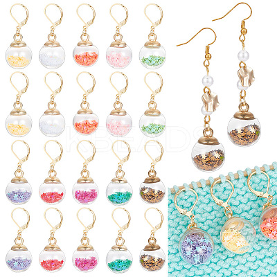 20Pcs 10 Colors Glass Ball with Star Glitter Sequins Pendant Stitch Markers HJEW-NB00029-1