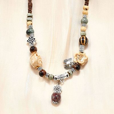 Ethnic Style Alloy & Porcelain Ceramic Beads Pendant Tassel Y Necklaces LS-NJEW-D308-03B-1