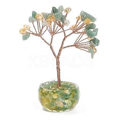 Natural Green Aventurine and Yellow Quartz Chips Tree of Life Decorations DJEW-B013-01G-1
