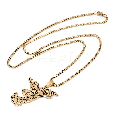 201 Stainless Steel Archangel Saint Michael Pendant Necklaces LS-NJEW-K283-10G-1