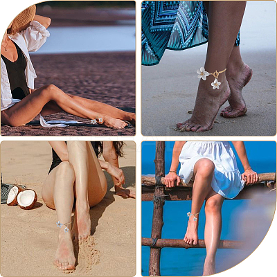 Alloy & Plastic White Flower Charm Anklets for Women AJEW-WH20080-95A-1