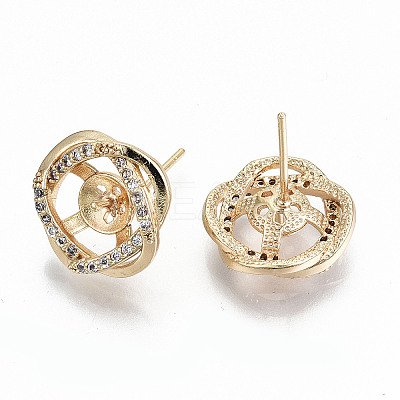 Brass Micro Pave Clear Cubic Zirconia Stud Earring Findings KK-T062-54G-NF-1