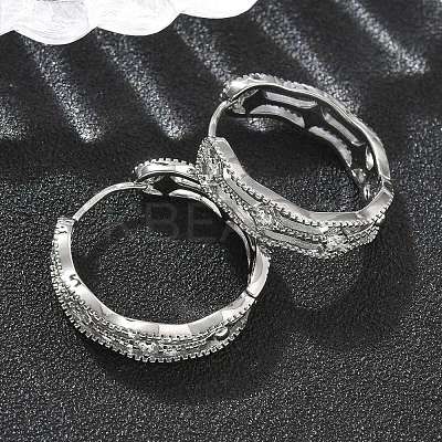 Brass Clear Cubic Zirconia Rectangle Hoop Earrings EJEW-D320-06P-1