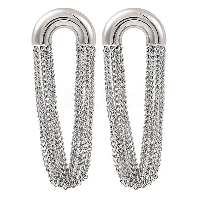 304 Stainless Steel Tassel Chain Stud Earrings for Women EJEW-U023-07P-1