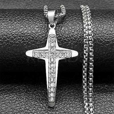 201 Stainless Steel Crystal Rhinestone Religion Cross Pendant Necklaces LS-NJEW-H065-11P-1
