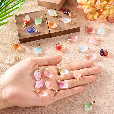 28Pcs 14 Colors Leaf Shape Handmade Lampwork Pendants PALLOY-TA00160-1