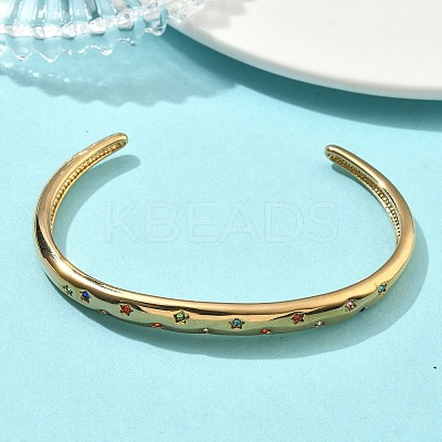 304 Stainless Steel Rhinestone Cuff Bangles for Women BJEW-D456-03G-02-1