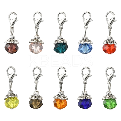 10Pcs 10 Colors Teardrop Glass & Alloy Pendant Decoration HJEW-YW00037-1