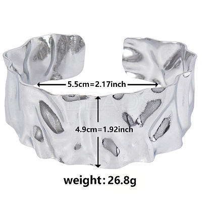 Stylish European and American Hammered 304 Stainless Steel Cuff Bangles for Women WA6345-1-1