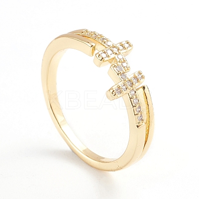 Adjustable Brass Micro Pave Clear Cubic Zirconia Cuff Rings RJEW-F101-18G-1