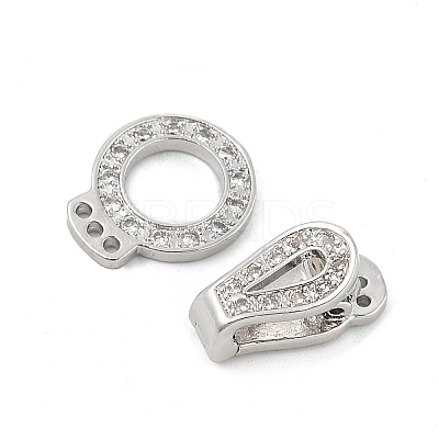 Brass Micro Pave Clear Cubic Zirconia Fold Over Clasps KK-P299-07P-1