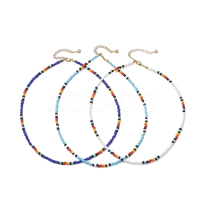 3Pcs 3 Colors Round Glass Seed Beaded Necklaces NJEW-JN05908-1