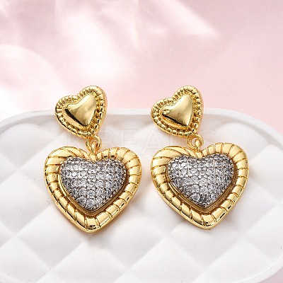 Brass Micro Pave Clear Cubic Zirconia Dangle Earrings EJEW-D322-01G-1