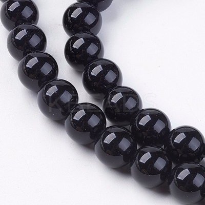 Natural Dyed & Heated Black Onyx Round Beads Strands X-G-L087-8mm-01-1