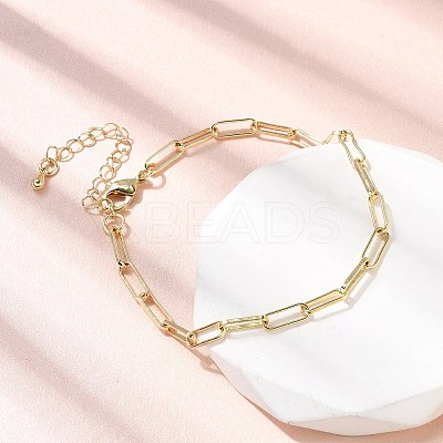 Brass Link Paperclip Chains Bracelet for Women BJEW-A065-03G-1