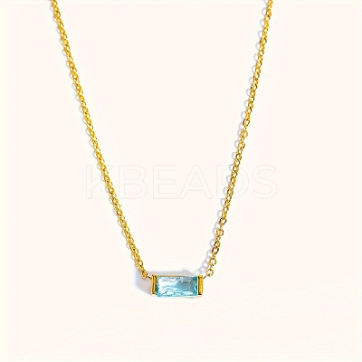 Birthstone Style Brass Cubic Zirconia Rectangle Pendant Necklaces for Women FS-WGDF12C-03-1