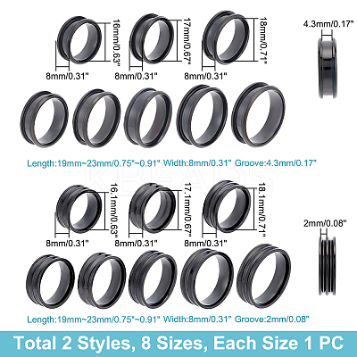 16Pcs 16 Style 201 Stainless Steel Grooved Finger Ring Settings STAS-UN0044-16-1