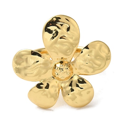 Flower Rack Plating Brass Cuff Rings for Women RJEW-G323-06G-1