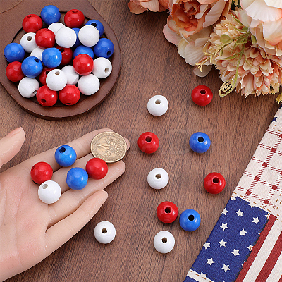 138Pcs 3 Colors Independence Day Spray Painted Wooden European Beads WOOD-GF0002-09-1
