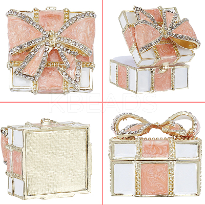Square Bowknot Alloy Enamel with Crystal Rhinestone Jewelry Magnetic Storage Boxes CON-SP0001-32A-1