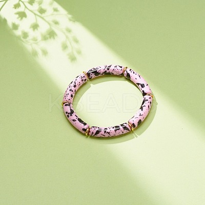 Acrylic Curved Tube Beaded Stretch Bracelet BJEW-JB08443-01-1