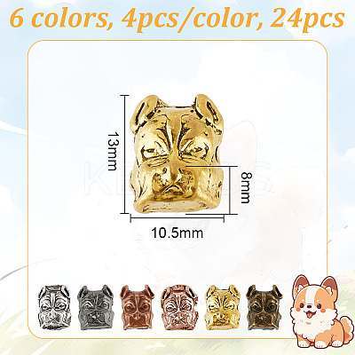 24Pcs 6 Colors Alloy Puppy Beads FIND-DR0001-21-1