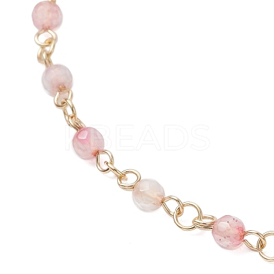304 Stainless Steel & Natural Agate(Dyed & Heated) Faceted Round Link Chain Anklets AJEW-AN00747-03-1