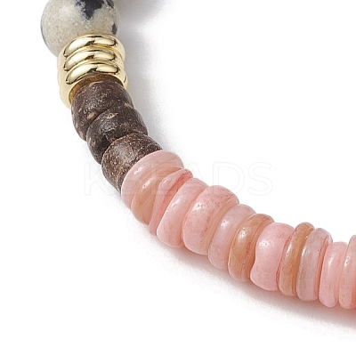 Round Natural Dalmatian Jasper & Glass & Wooden Beaded Stretch Bracelets for Women BJEW-JB10845-1