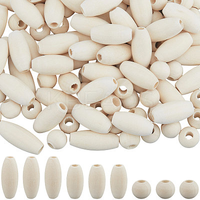 300Pcs 3 Style Natural Unfinished Wood Beads WOOD-SP0001-53-1