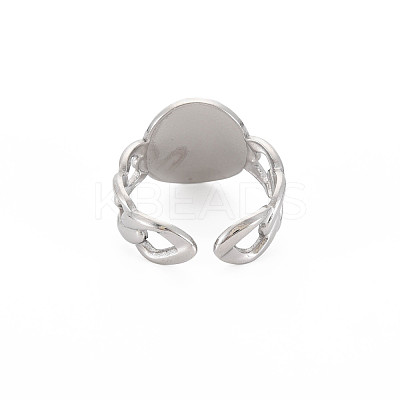 Non-Tarnish 304 Stainless Steel Flat Round with Jesus Wide Open Cuff Ring for Women RJEW-S405-184P-1