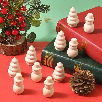 10Pcs 2 Styles Christmas Unfinished Wood Sculpture Display Decorations DJEW-SP0001-20-1