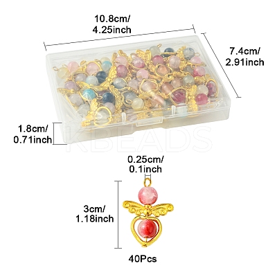 40Pcs 8 Colors Golden Alloy Glass Pendants PALLOY-FS00025-1