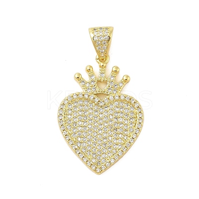 Heart Rack Plating Brass Micro Pave Cubic Zirconia Pendants KK-Z074-56G-1