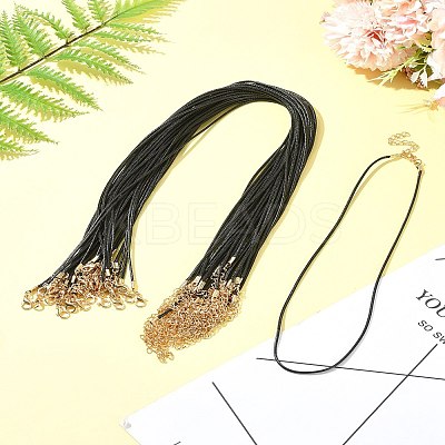 36Pcs Black Waxed Cord Necklace Making NCOR-FS0001-05G-1