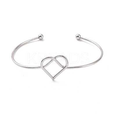 Non-Tarnish 201 Stainless Steel Wire Wrap Heart Open Cuff Bangle BJEW-P285-02P-1