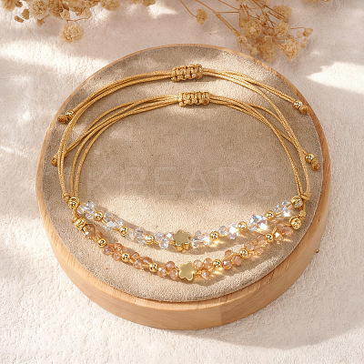 2Pcs Brass & Glass Beads Braided Bead Bracelets for Women IU7406-2-1
