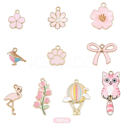 10Pcs 10 Styles Light Gold Plated Alloy Enamel Pendants ENAM-YW0006-29-1