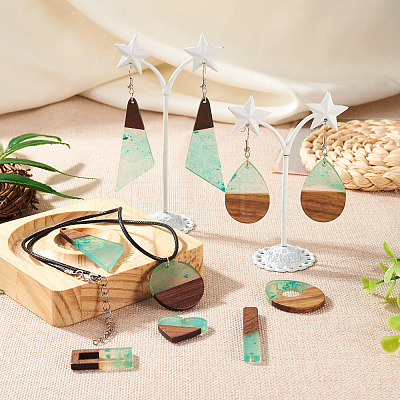 20Pcs 10 Styles Transparent Resin & Walnut Wood Big Pendants RESI-TA0002-99A-1