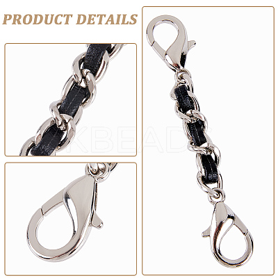 1Pc Black PU Leather Alloy Crub Chain Purse Strap Extenders for Purse Making PURS-CL0001-10A-1