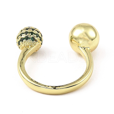 Cubic Zirconia Round with Flower Open Cuff Ring RJEW-H218-01G-03-1
