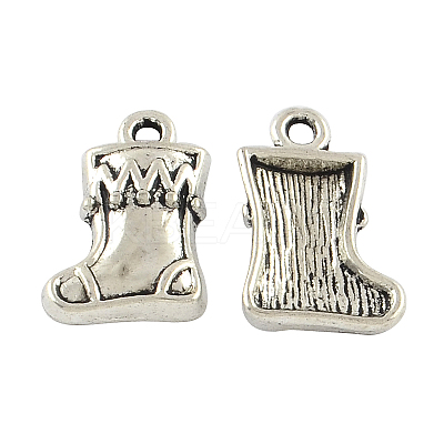 Tibetan Style Christmas Sock Alloy Pendants TIBEP-Q050-13AS-RS-1