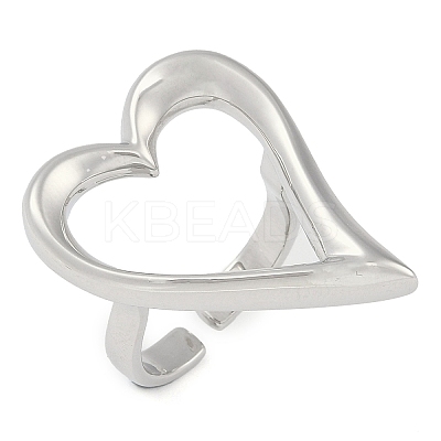 Hollow Heart Brass Open Cuff Ring RJEW-Q819-29P-1