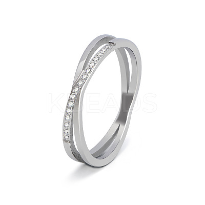 304 Stainless Steel Micro Pave Clear Cubic Zirconia Finger Rings for Women FS-WG1B662-08-1