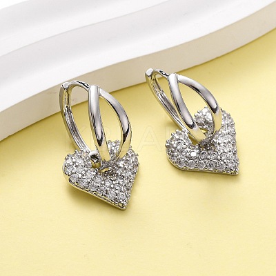 Brass Micro Pave Clear Cubic Zirconia Hoop Earrings EJEW-D322-08P-1