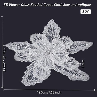 3D Flower Glass Beaded Gauze Cloth Sew on Appliques PATC-WH0008-93A-1
