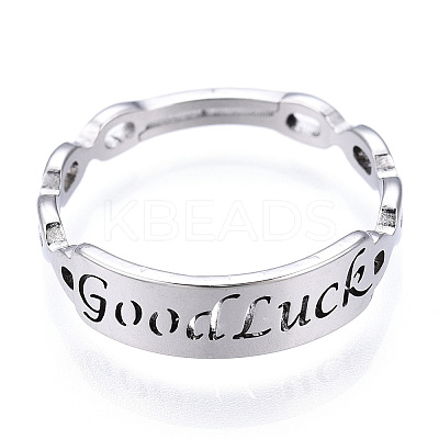 Non-Tarnish 304 Stainless Steel Word Good Luck Adjustable Ring for Women RJEW-T027-13P-1