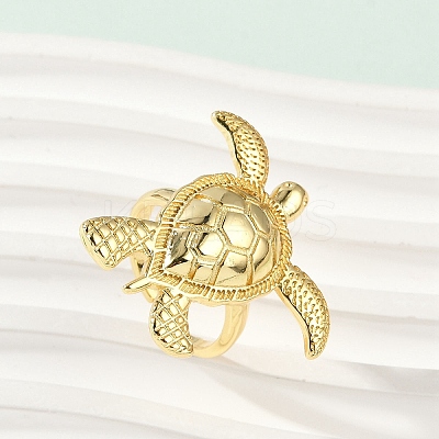 Sea Turtle Brass Cuff Rings for Women RJEW-A059-06G-1