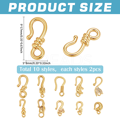 20Pcs 10 Styles Stainless Steel S-Hook Clasps STAS-PH0006-96G-1