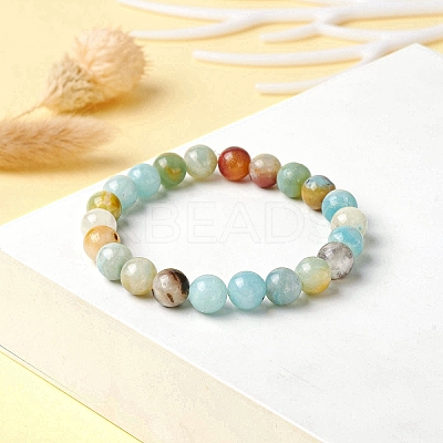 Natural Flower Amazonite Round Beaded Stretch Bracelet BJEW-JB03683-03-1