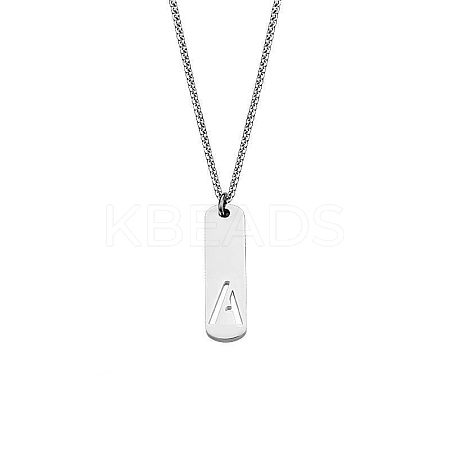 304 Stainless Steel Rectangle with Laser Cut Initial Pendant Necklaces FS-WG71FEF-05-1